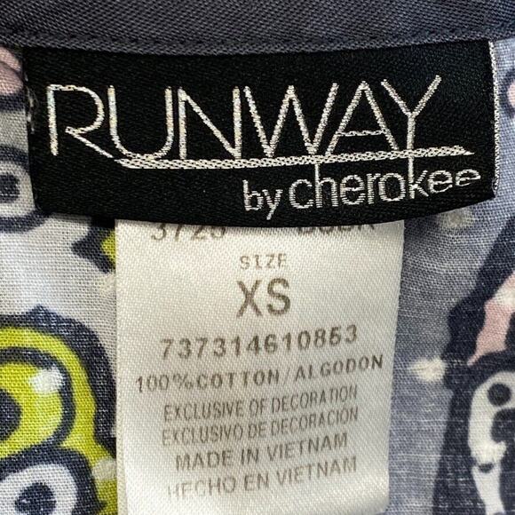 Runway by Cherokee Scrub Top Womens XS Gray Yellow Butterfly Fitted Healthcare - Picture 2 of 12